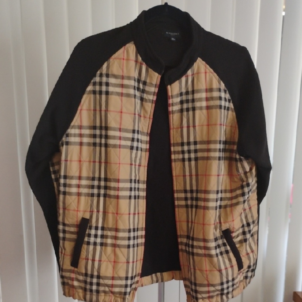 Burberry Men's Plaid Bomber Jacket in Black and Tan